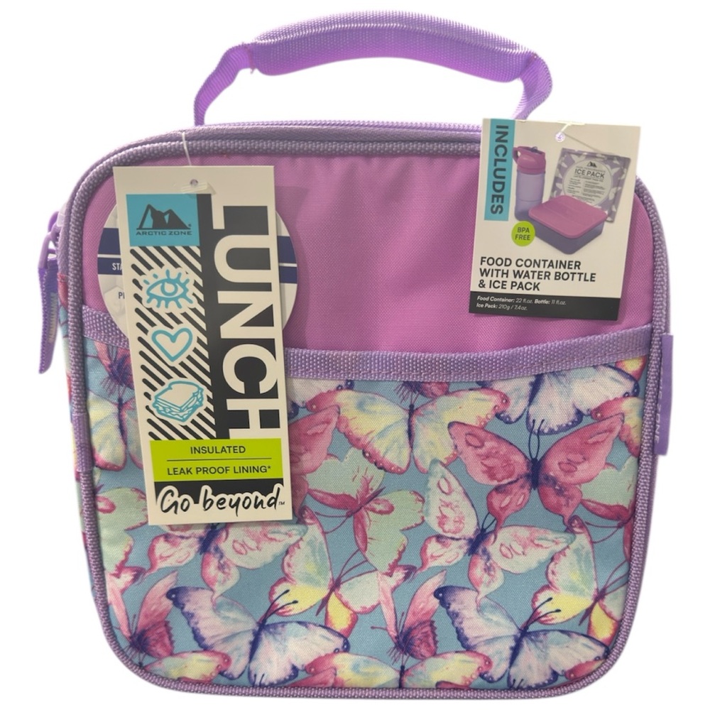 Go Beyond Butterfly Kids Lunch Bag - Purple and Pink